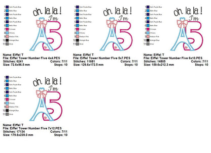 Oh La La Eiffel Tower Number Five - Appliqué - Machine Embroidery Design