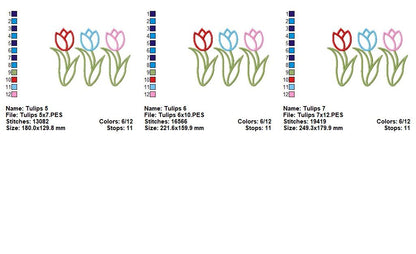 Spring Tulip Trio - Appliqué - Machine Embroidery Design