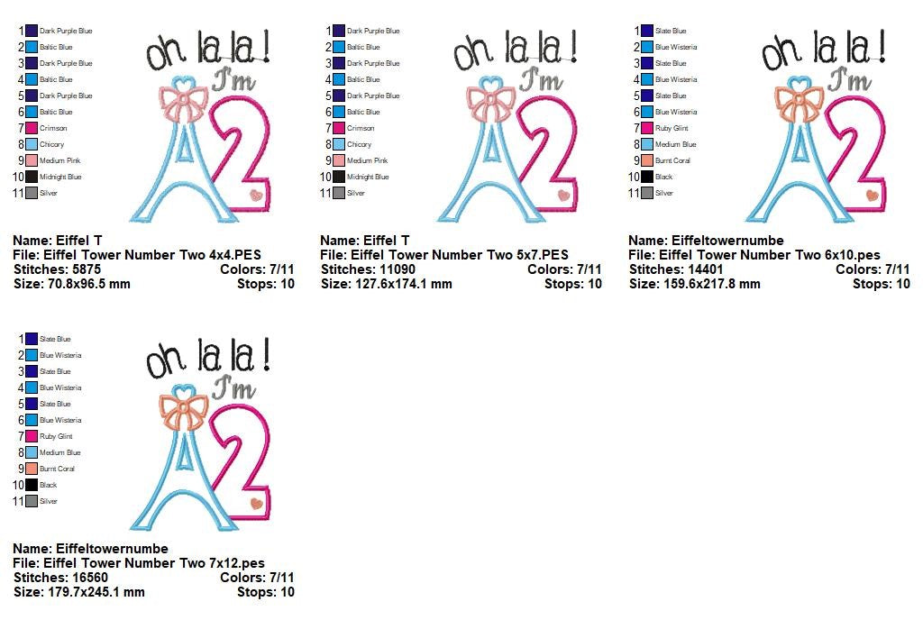 Paris Birthday Numbers Collection – Appliqué – Machine Embroidery Design