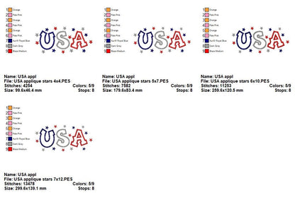 Patriotic USA Stars - Applique - Machine Embroidery Design