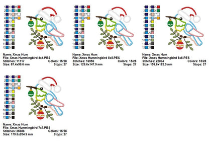 Christmas Hummingbird - Applique - Machine Embroidery Design