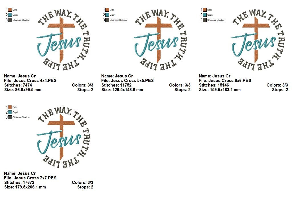 Jesus The Way The Truth The Life - Fill Stitch - Machine Embroidery Design