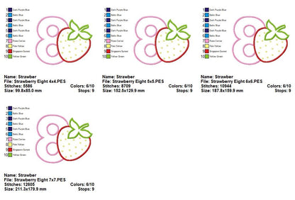 Sweet Strawberry Number 8 - Appliqué - Machine Embroidery Design