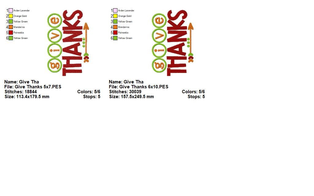 Give Thanks Arrow Phrase - Appliqué - Machine Embroidery Design