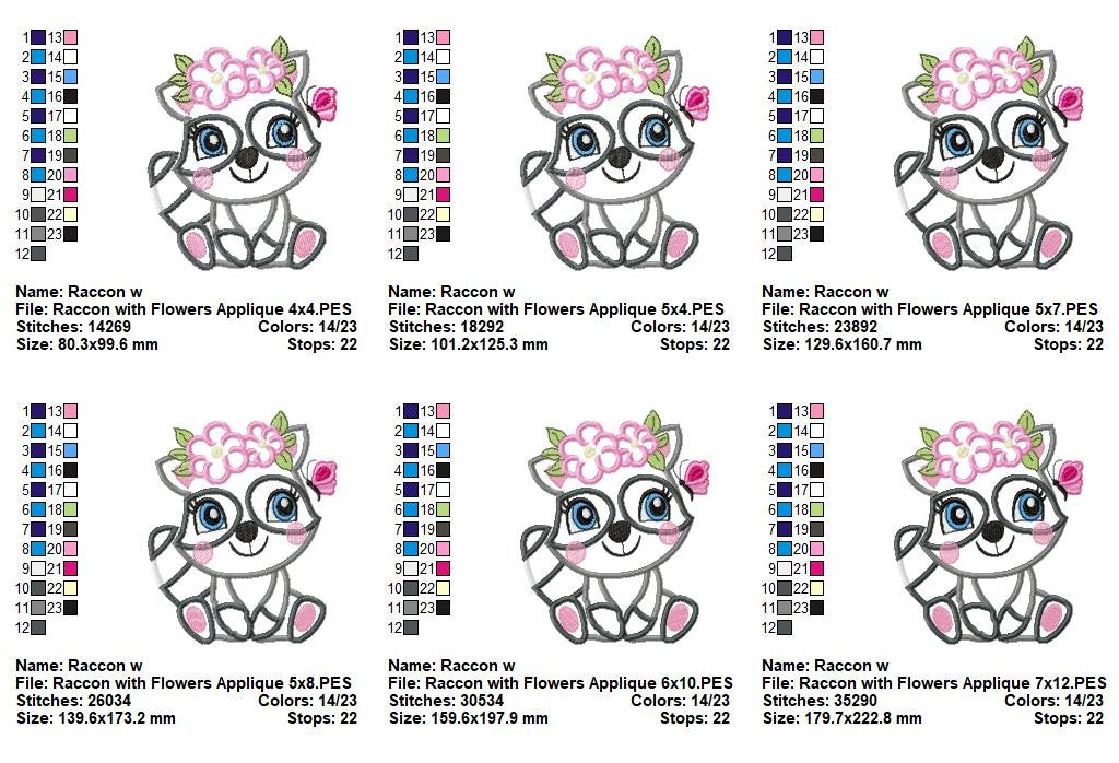 Raccoon with Flowers – Appliqué & Fill Stitch – Machine Embroidery Design