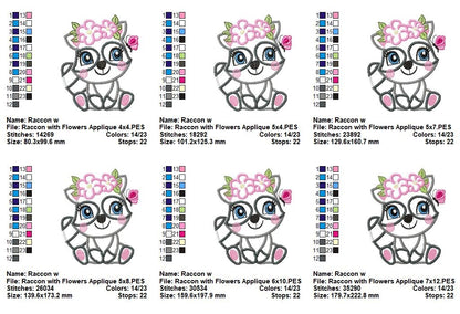 Raccoon with Flowers – Appliqué & Fill Stitch – Machine Embroidery Design