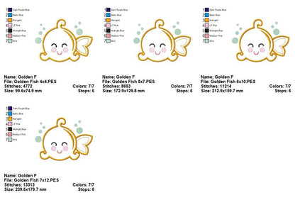 Cute Golden Fish - Appliqué – Machine Embroidery Design