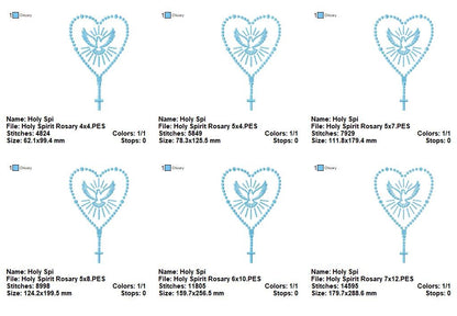 Holy Spirit Rosary Heart – Satin Stitch – Machine Embroidery Design