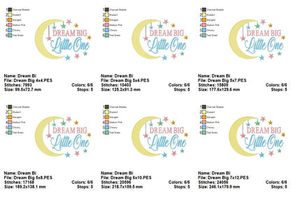 Dream Big Little One – Fill Stitch – Machine Embroidery Design