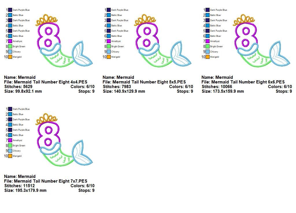 Mermaid Tail Number Eight - Appliqué – Machine Embroidery Design