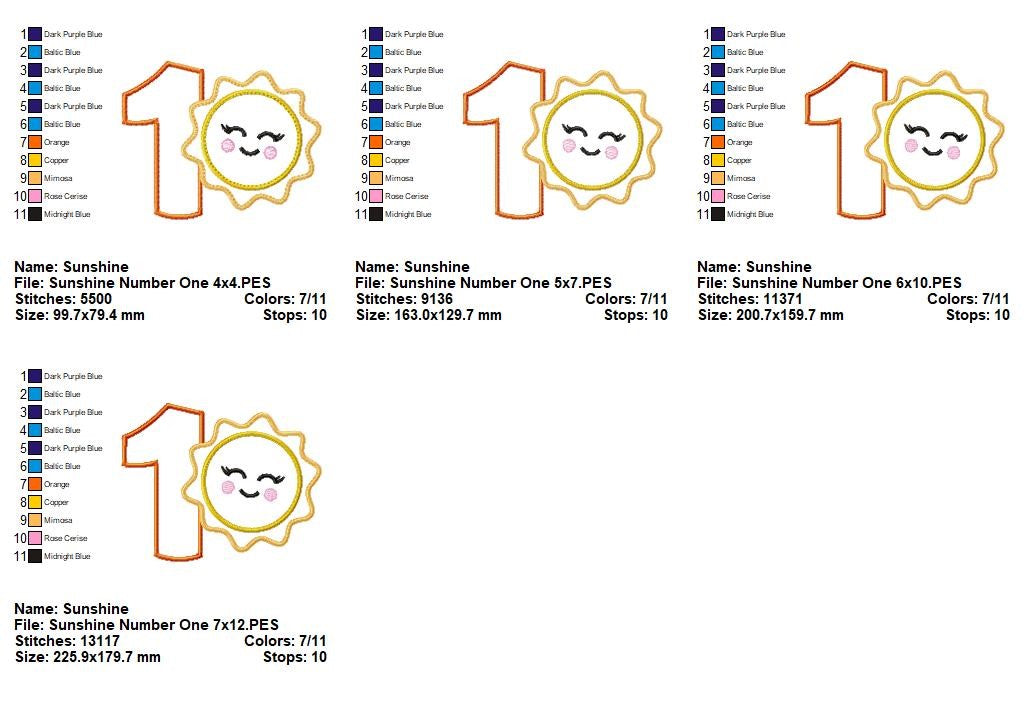 Happy Sunshine Numbers Collection - Applique - Machine Embroidery Design
