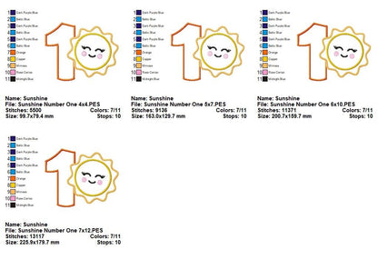 Happy Sunshine Numbers Collection - Applique - Machine Embroidery Design