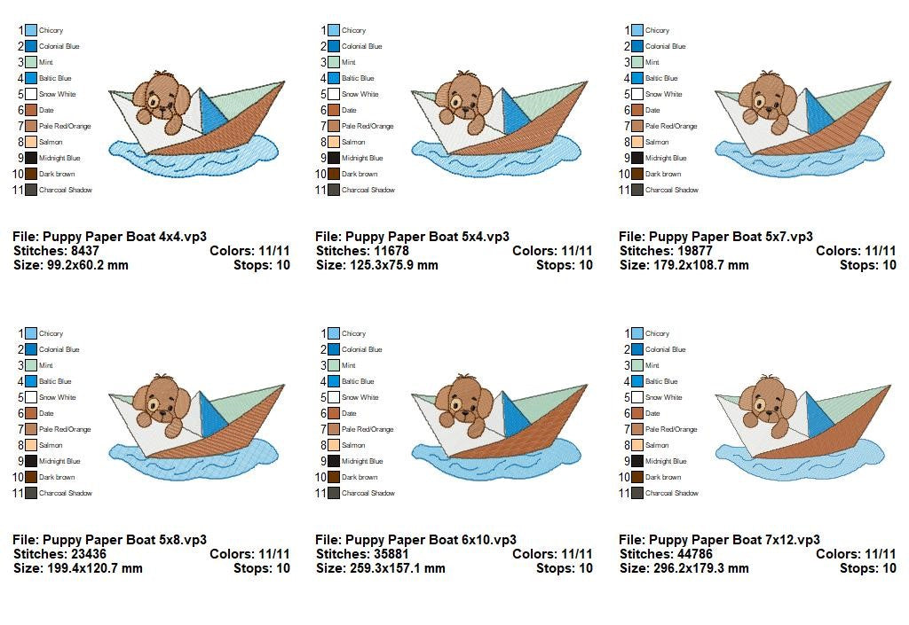 Sweet Puppy Paper Boat Adventure – Fill Stitch – Machine Embroidery Design