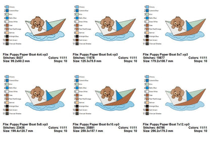Sweet Puppy Paper Boat Adventure – Fill Stitch – Machine Embroidery Design