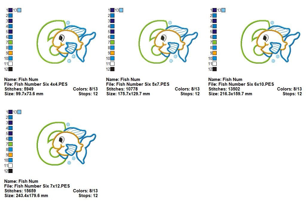 Sweet Ocean Fish Numbers Collection - Applique - Machine Embroidery Design