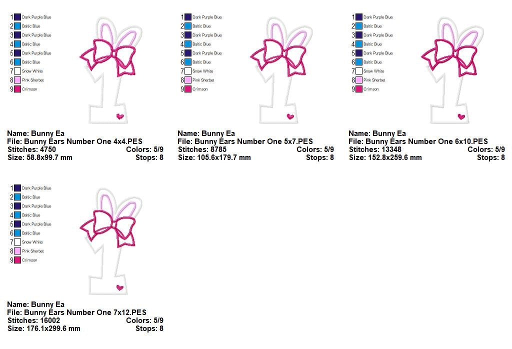 Bunny Ears Number One - Appliqué – Machine Embroidery Design