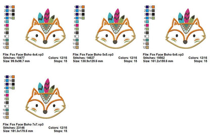 Boho Fox Face - Appliqué – Machine Embroidery Design