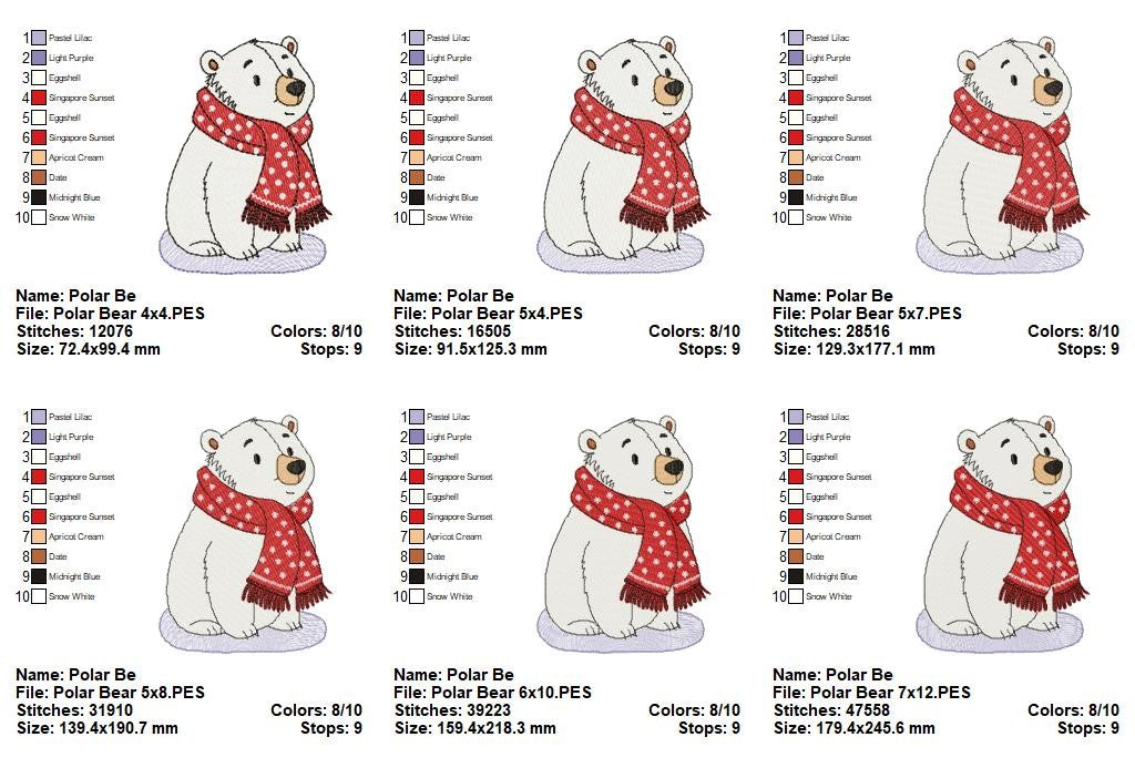 Cozy Christmas Polar Bear - Fill Stitch - Machine Embroidery Design