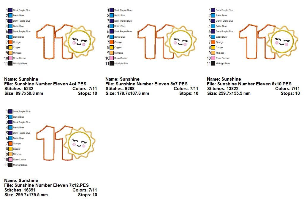 Happy Sunshine Numbers Collection - Applique - Machine Embroidery Design