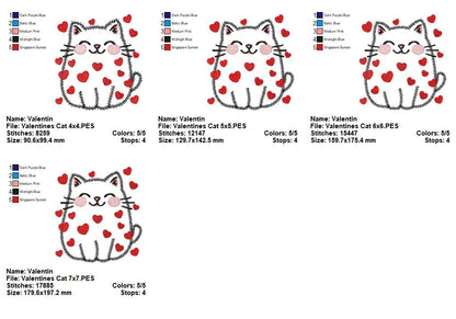 Valentine Happy Cat - Zig Zag Applique - Machine Embroidery Design