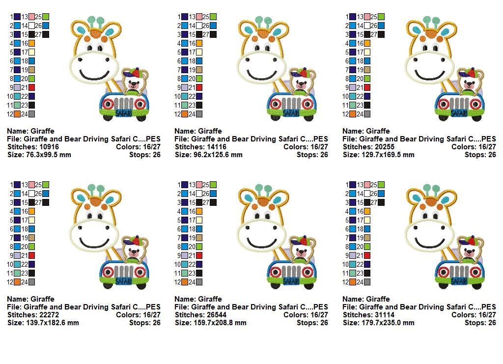 Safari Giraffe and Bear Appliqué – Machine Embroidery Design