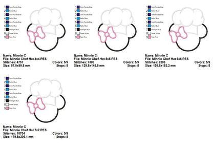 Minnie Chef Hat Bow - Appliqué – Machine Embroidery Design