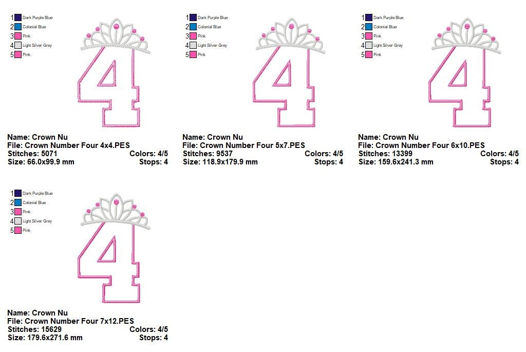 Princess Crown Numbers Collection 0–9 – Appliqué – Machine Embroidery Design