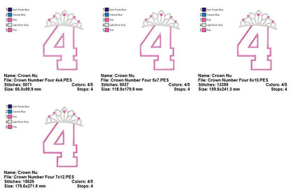 Princess Crown Numbers Collection 0–9 – Appliqué – Machine Embroidery Design