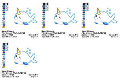 Cute Unicorn Whale - Appliqué - Machine Embroidery Design