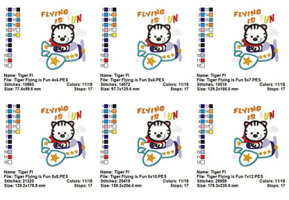 Flying Is Fun Tiger Airplane – Appliqué – Machine Embroidery Design