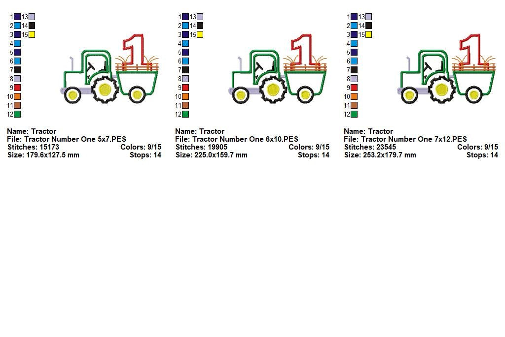 Farm Tractor Birthday Number One - Appliqué – Machine Embroidery Design