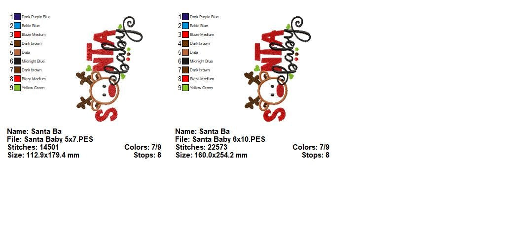 Santa Baby Reindeer – Appliqué – Machine Embroidery Design