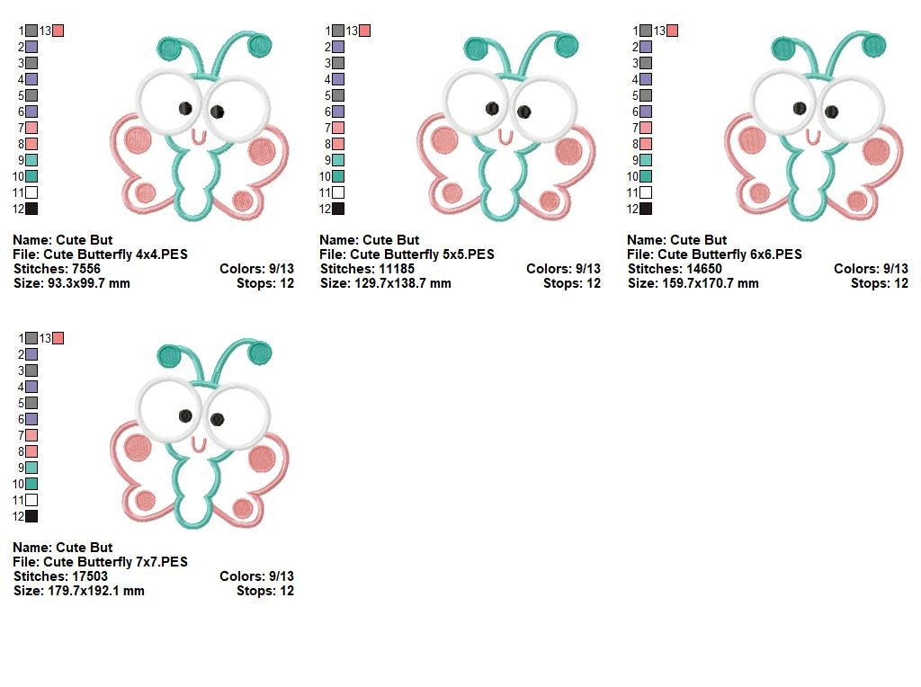 Cute Butterfly – Applique Stitch – Machine Embroidery Design