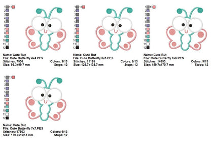 Cute Butterfly – Applique Stitch – Machine Embroidery Design