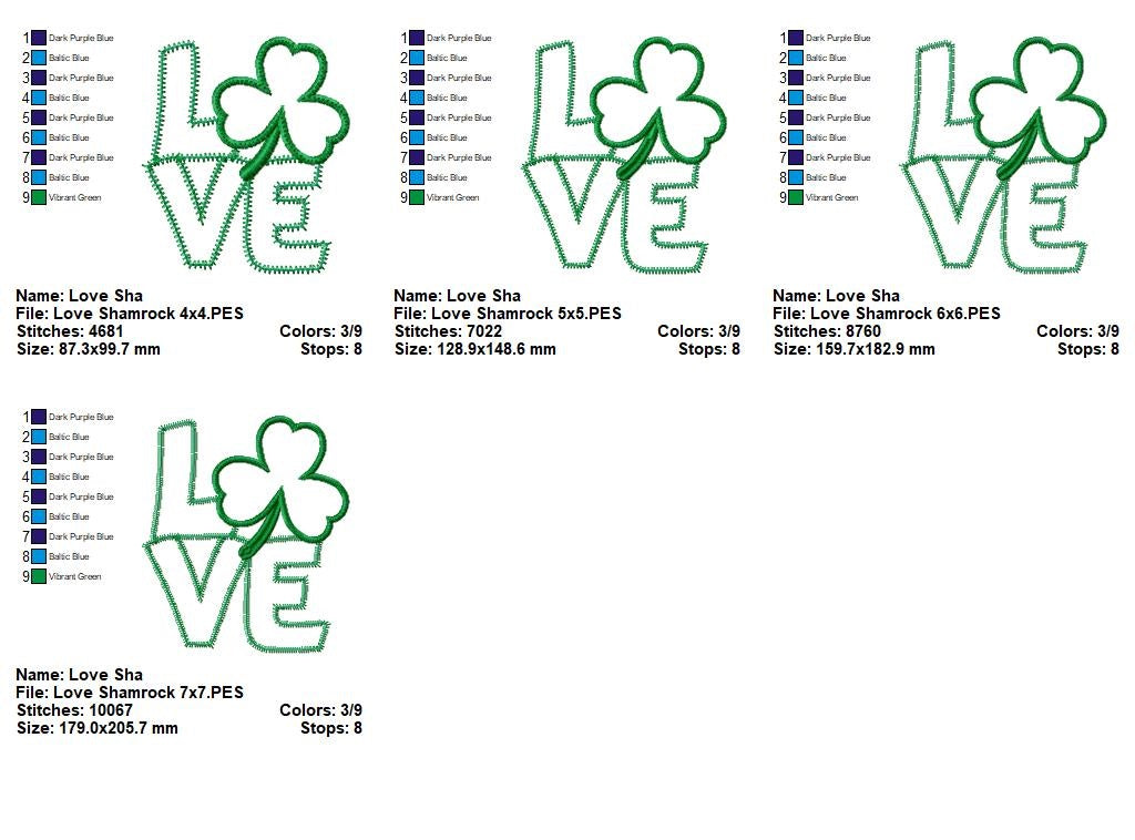 Love Shamrock - Applique - Machine Embroidery Design