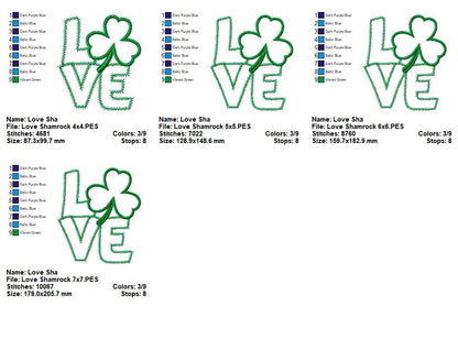 Love Shamrock - Applique - Machine Embroidery Design