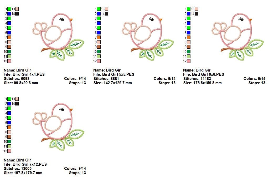 Sweet Little Birdie - Applique - Machine Embroidery Design