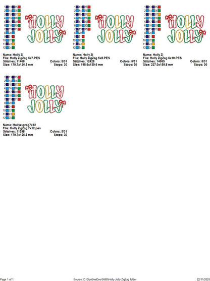 Cozy Christmas Holly Jolly Applique – zigzag applique – Machine Embroidery Design