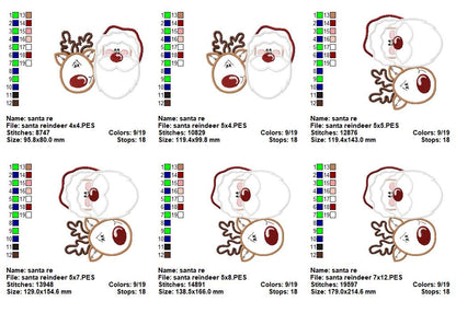 Cute Santa and Reindeer Faces – Appliqué - Machine Embroidery Design