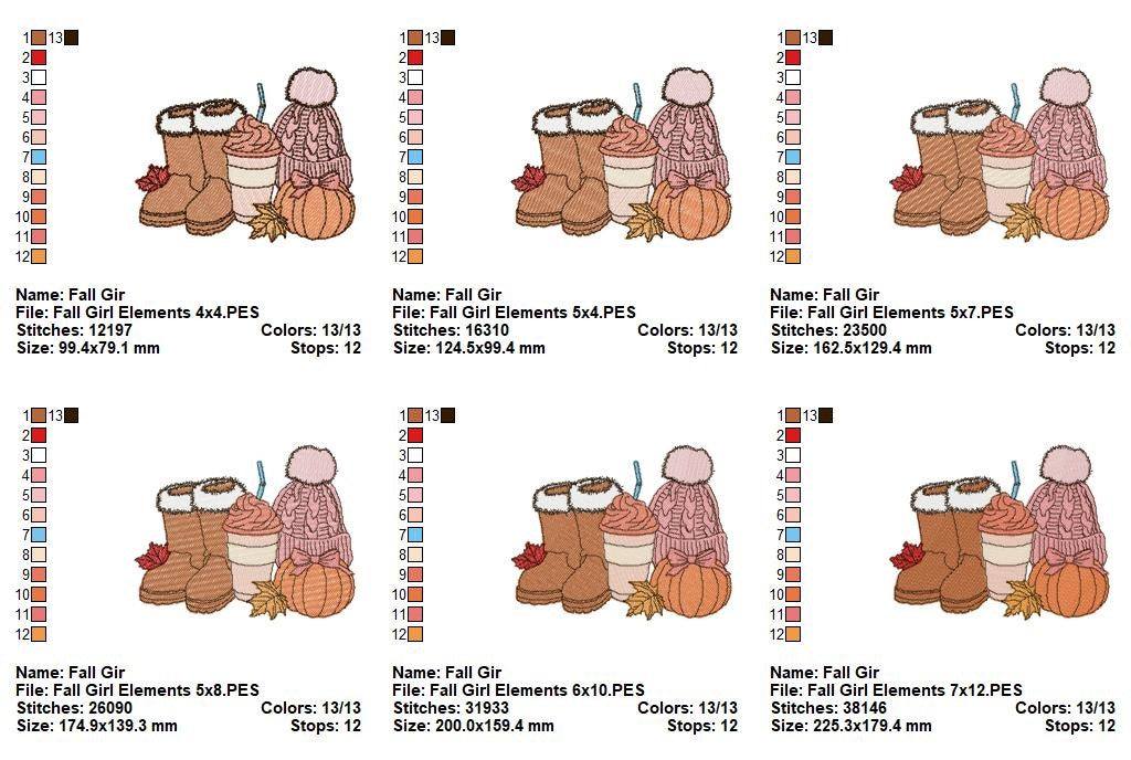 Cozy Autumn Boots Coffee Pumpkin Hat – Fill Stitch – Machine Embroidery Design