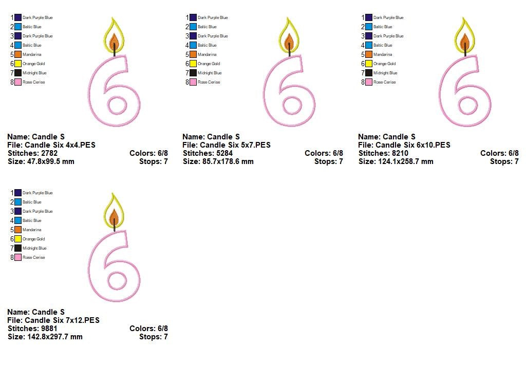 Birthday Candle Numbers Set 0–9 – Appliqué – Machine Embroidery Design