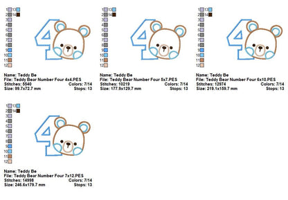 Sweet Teddy Number Four - Appliqué - Machine Embroidery Design