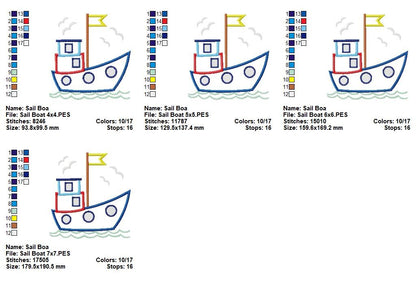 Little Harbor Boat - Appliqué - Machine Embroidery Design
