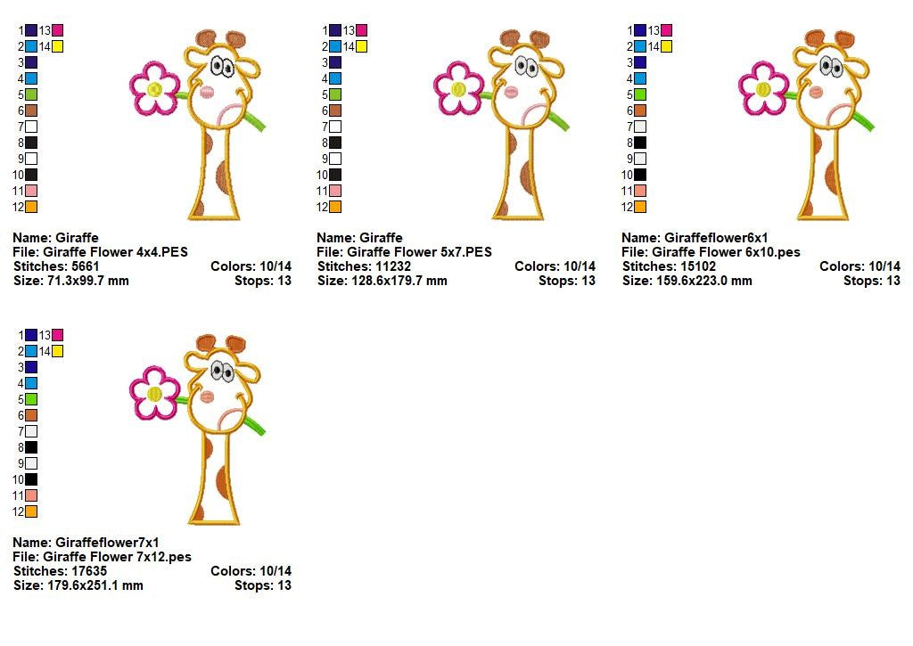 Cute Giraffe with Flower - Appliqué - Machine Embroidery Design