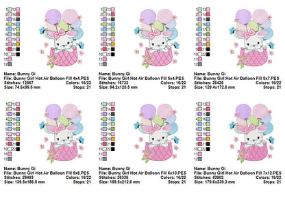 Sweet Bunny Balloon Adventure - Fill Stitch - Machine Embroidery Design
