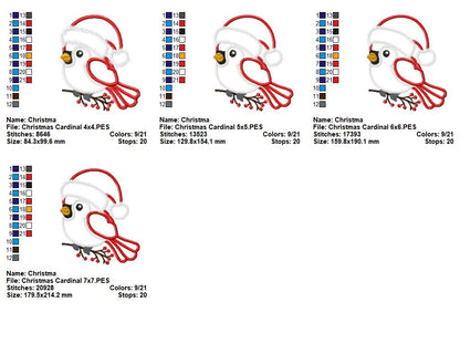 Christmas Cardinal - Fill Stitch - Machine Embroidery Design