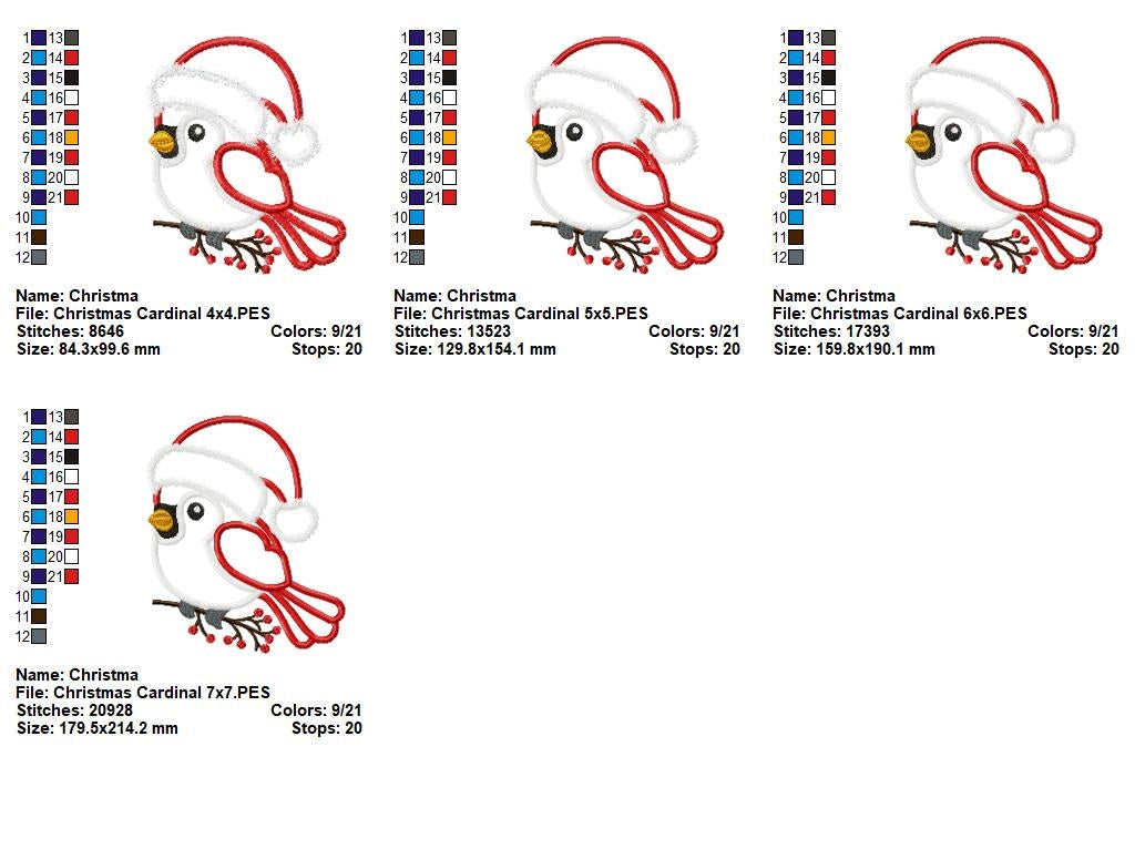 Christmas Cardinal - Fill Stitch - Machine Embroidery Design