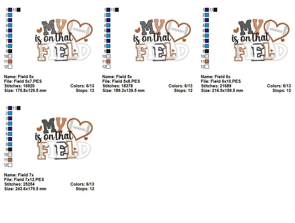 🏈 My Heart Is on That Field - Zig Zag Applique - Machine Embroidery Design