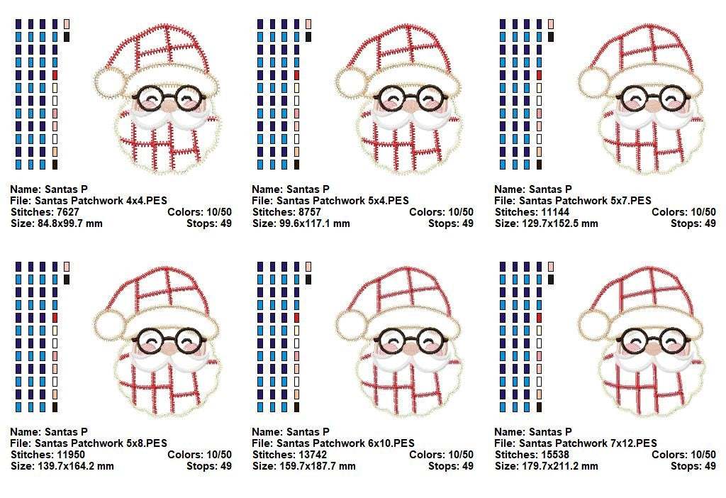 Jolly Patchwork Santa - Zigzag Patchwork Applique - Machine Embroidery Design