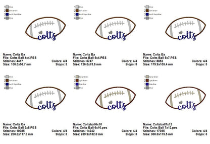Colts Football - Satin Stitch – Machine Embroidery Design